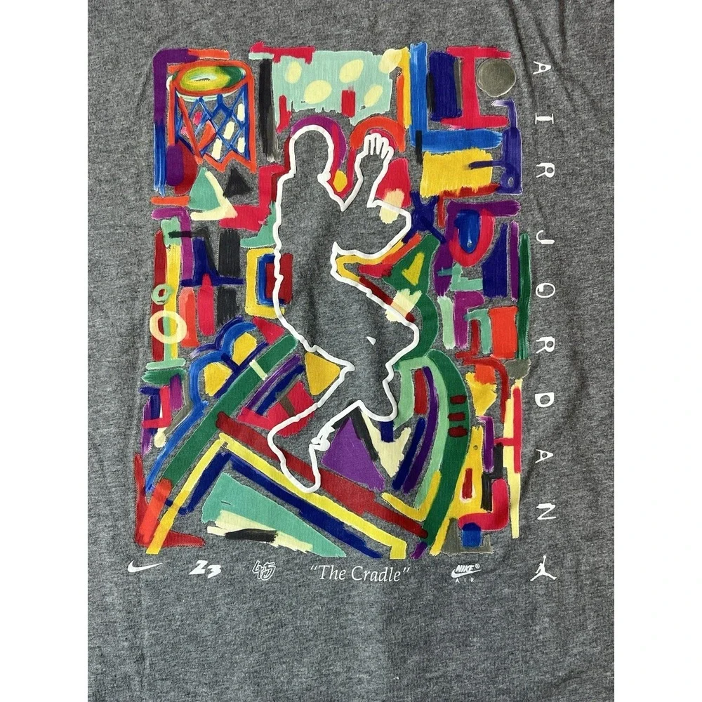Air Jordan The Cradle Pop Art Colorful Graphic T-Shirt Gray Men's Small